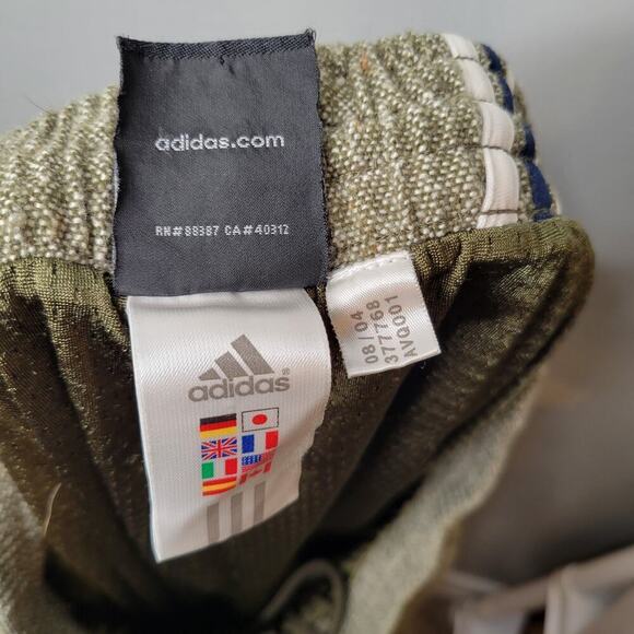 Adidas shorts men's size XL green striped wool blend VTG Y2K baggy streetwear - Picture 6 of 10